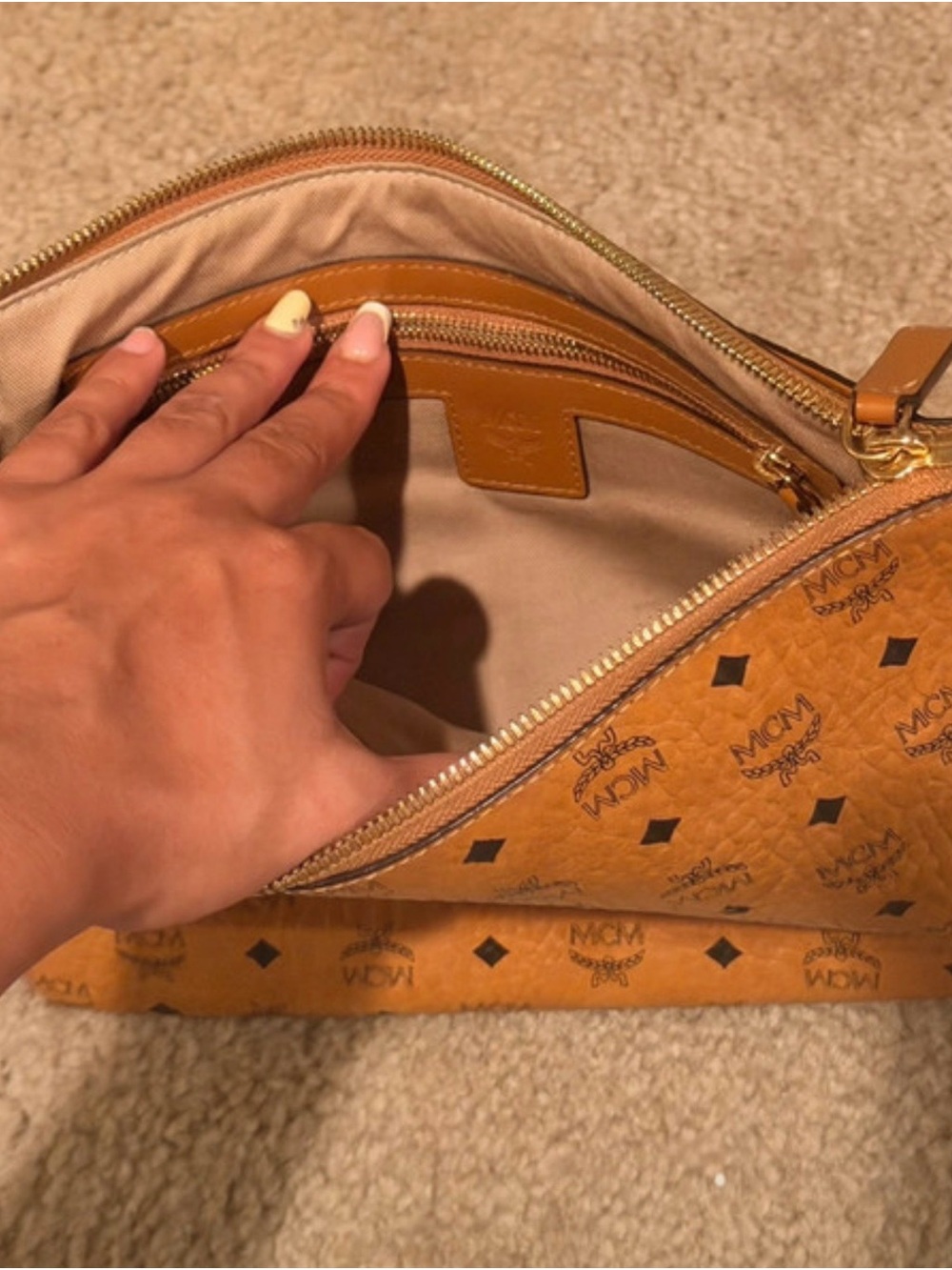 MCM Cognac Monogram Leather Pouch with Black Logos - Picture 3 of 4
